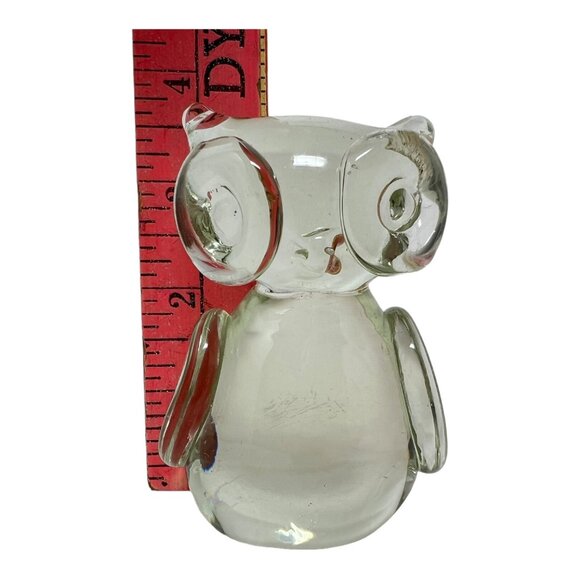 Kitschy Hand-Blown Clear Glass Owl Paperweight Figurine Darling Cute 3.5 in - Picture 7 of 8